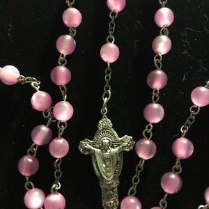 Rose colored hand made rosary w/sterling silver